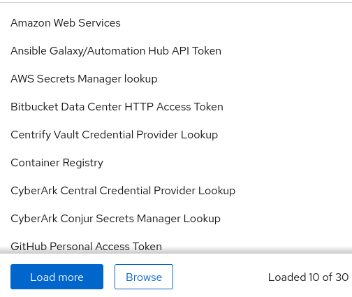 Credential types drop down list