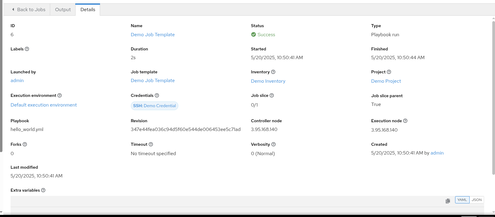 Job details for example run